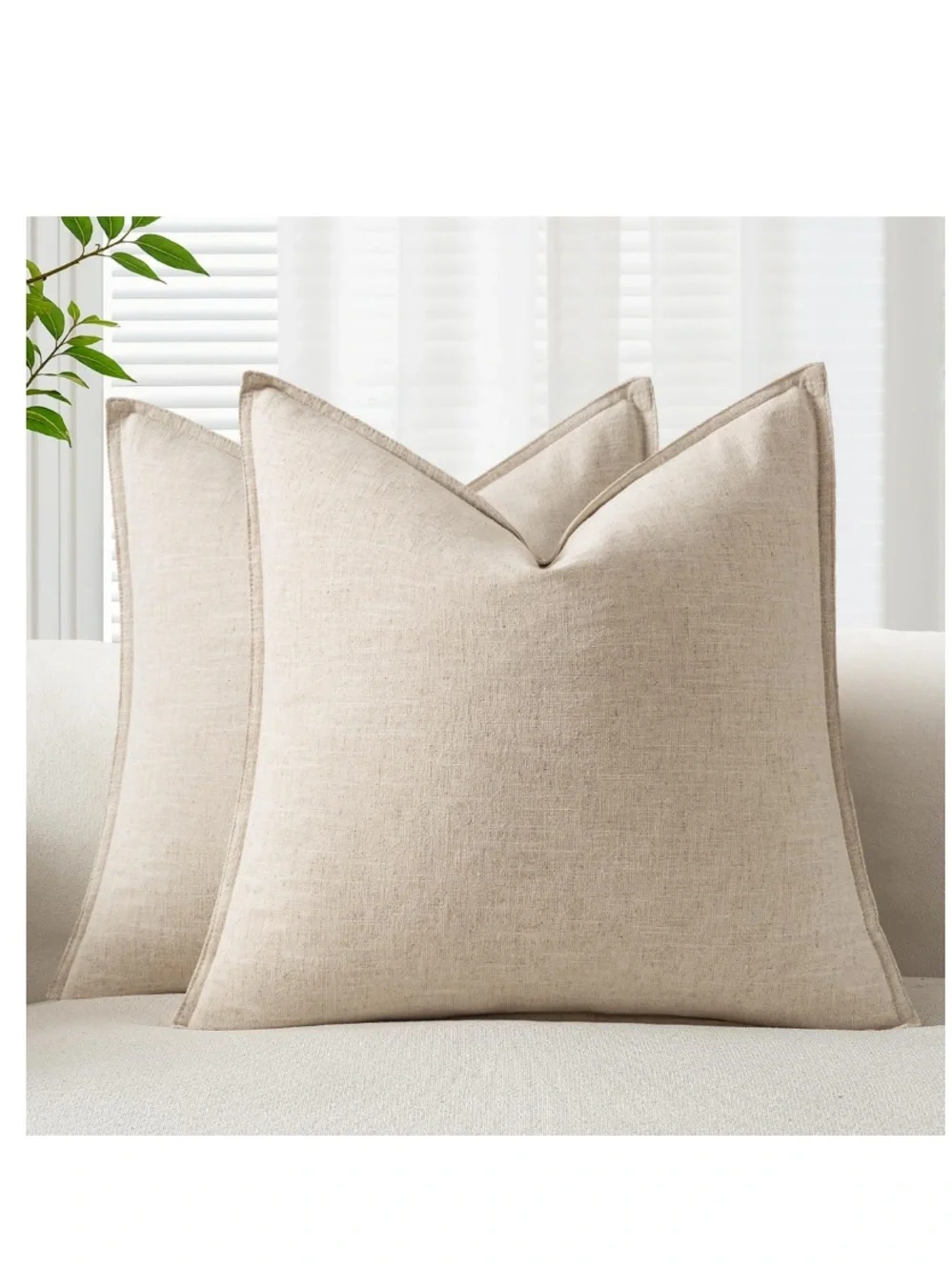 Decorative Linen Throw Pillow Covers SQUARE 22x22” (2-pack) BEIGE